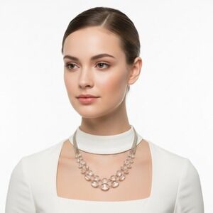 Double Strand Gold Chain Necklace with Clear‎ Beads DATE NIGHT Stackable